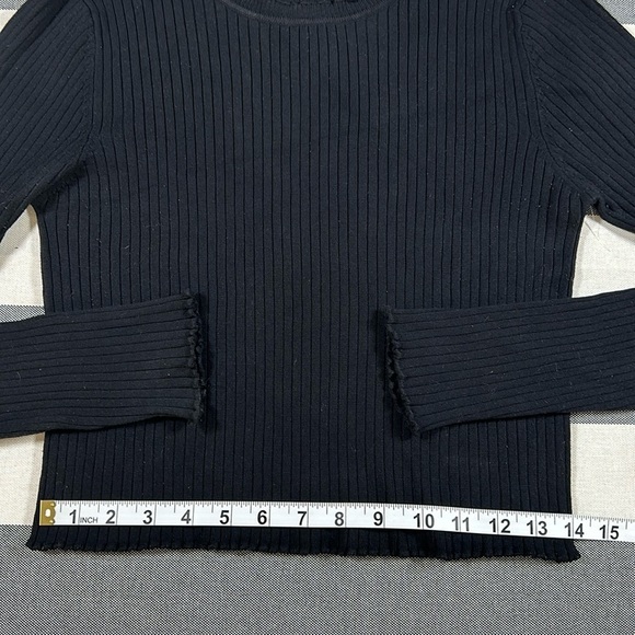 ZARA Womens Black Ribbed Knit Crop Top Long Sleeve Lettuce Hem Stretch S - Picture 8 of 10